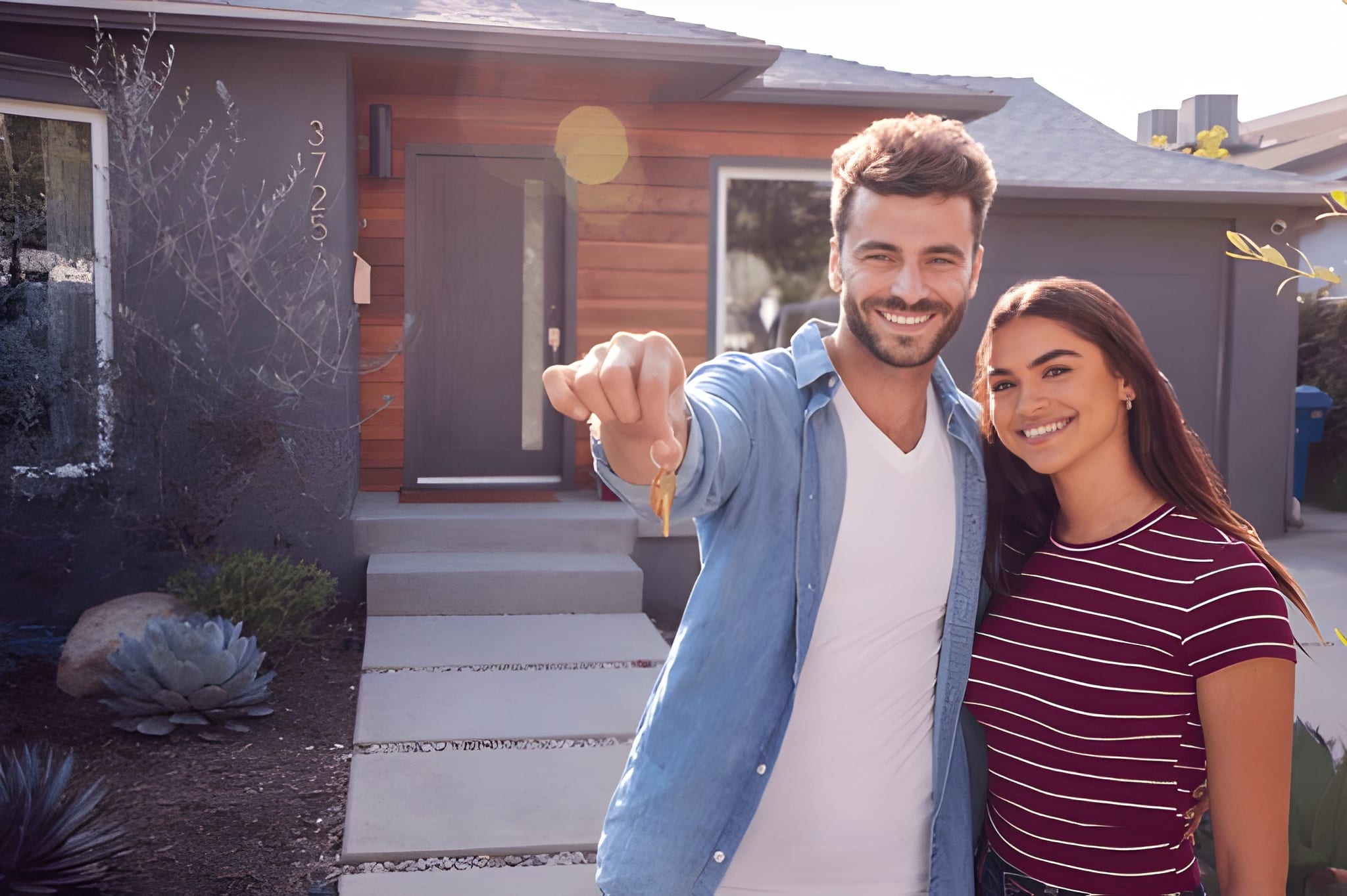 Couple Standing Outdoors In Front Of House