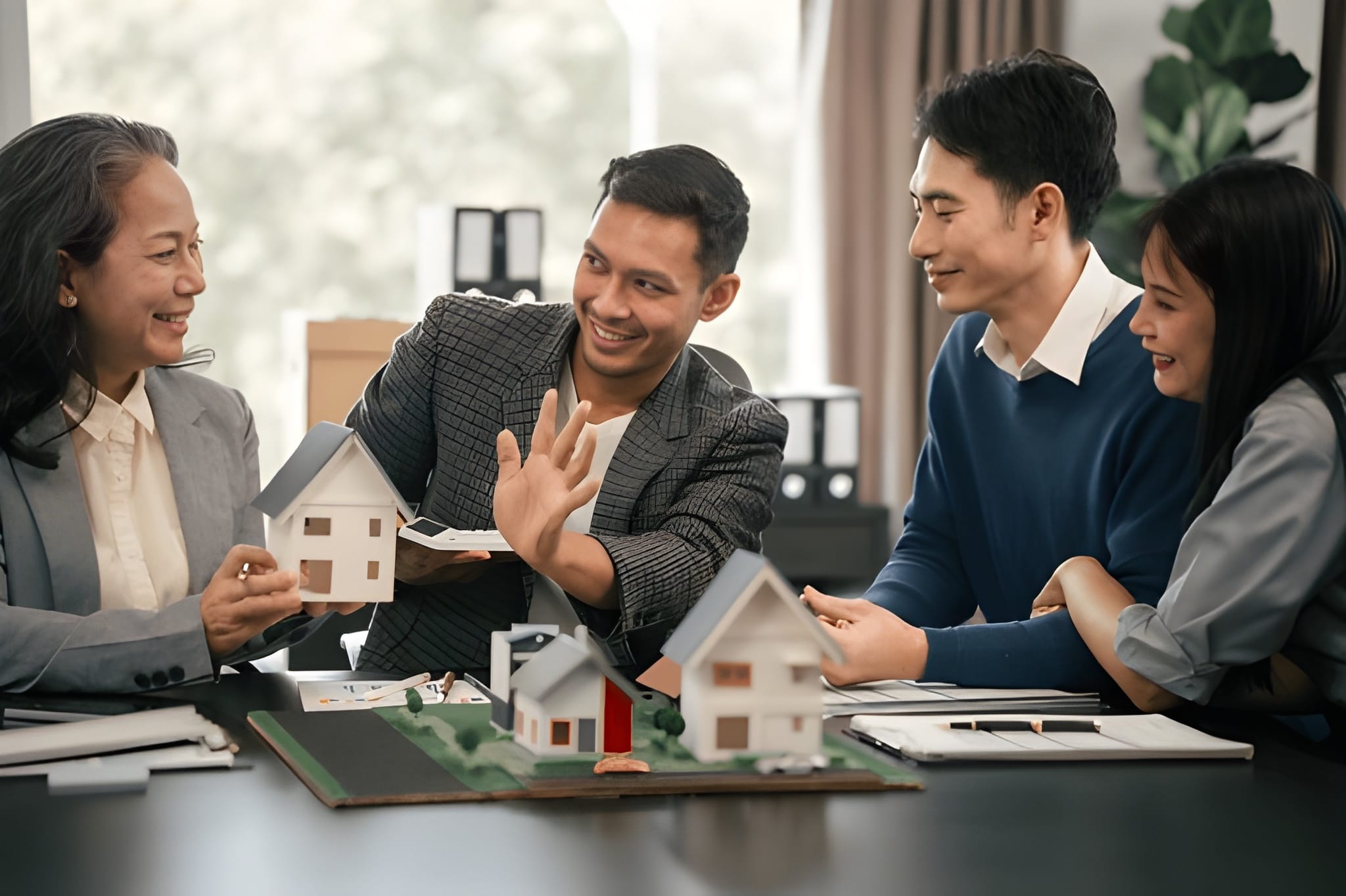 Asian real estate team engaged in a discussion